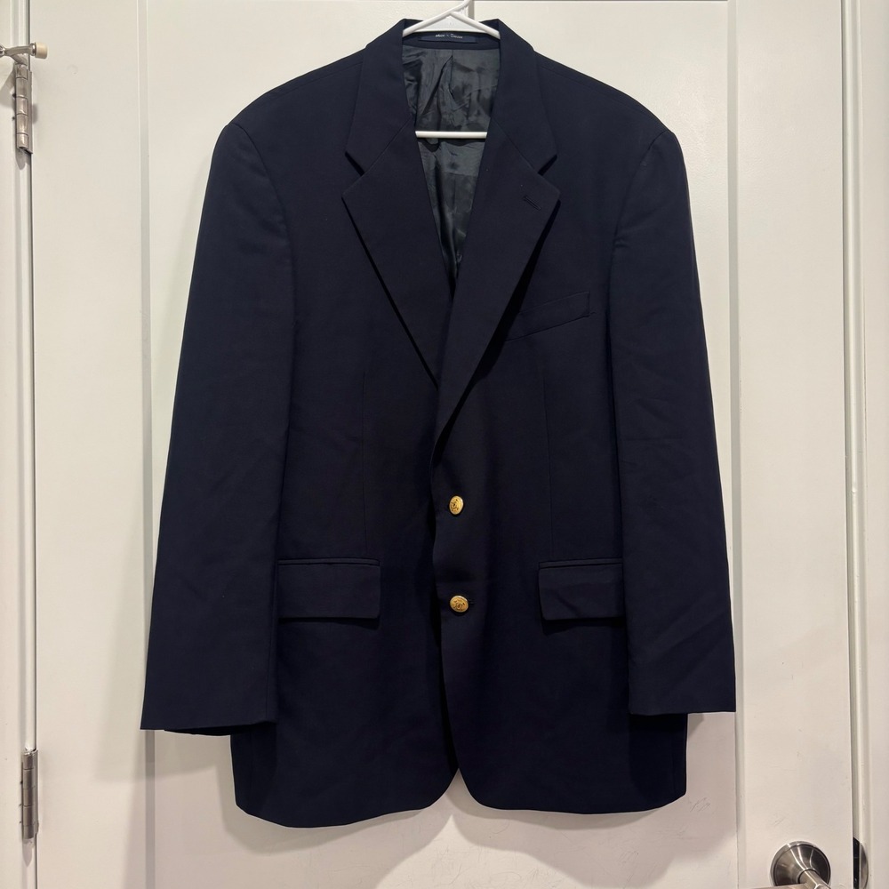 Chaps Ralph Lauren Navy Blue Wool Blazer Gold Buttons Made in Canada Mens 44R